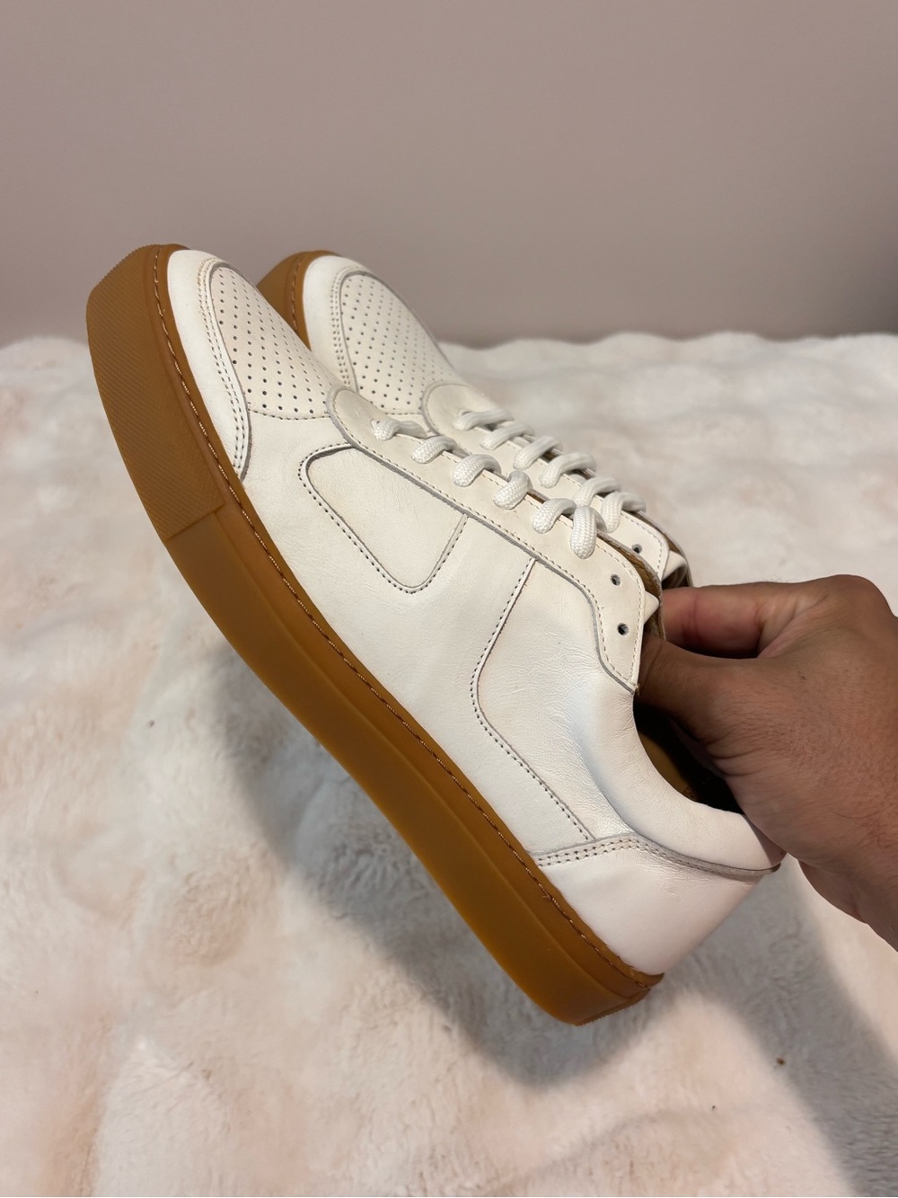 White Leather Men’s Sneakers with Gum Sole